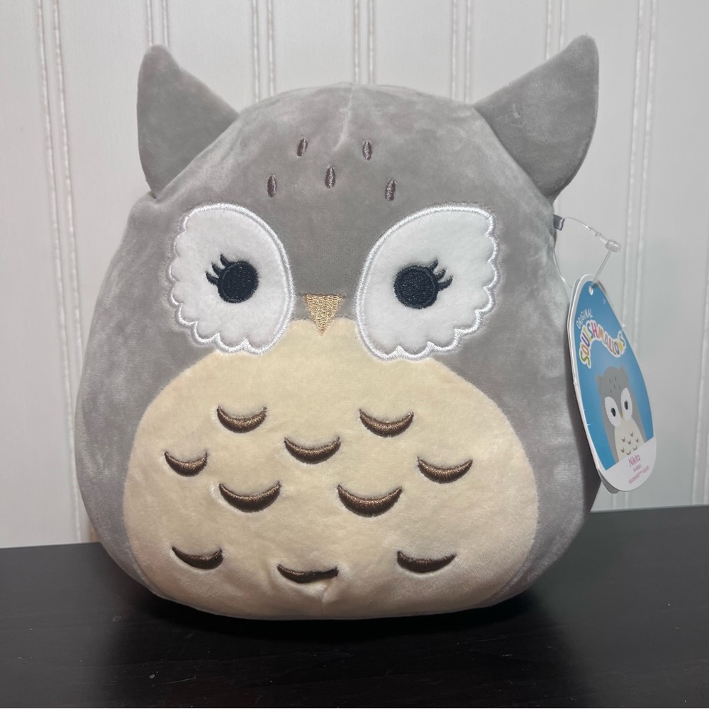 NWT Gray and Cream Plush Nikita Owl Decorative Pillow Squishmallows